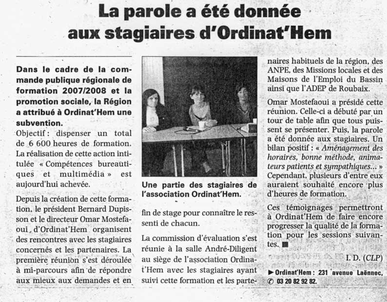 Lire la suite à propos de l’article La Voix du Nord 28.09.2008