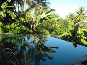 Reflets dans la piscine à Bali